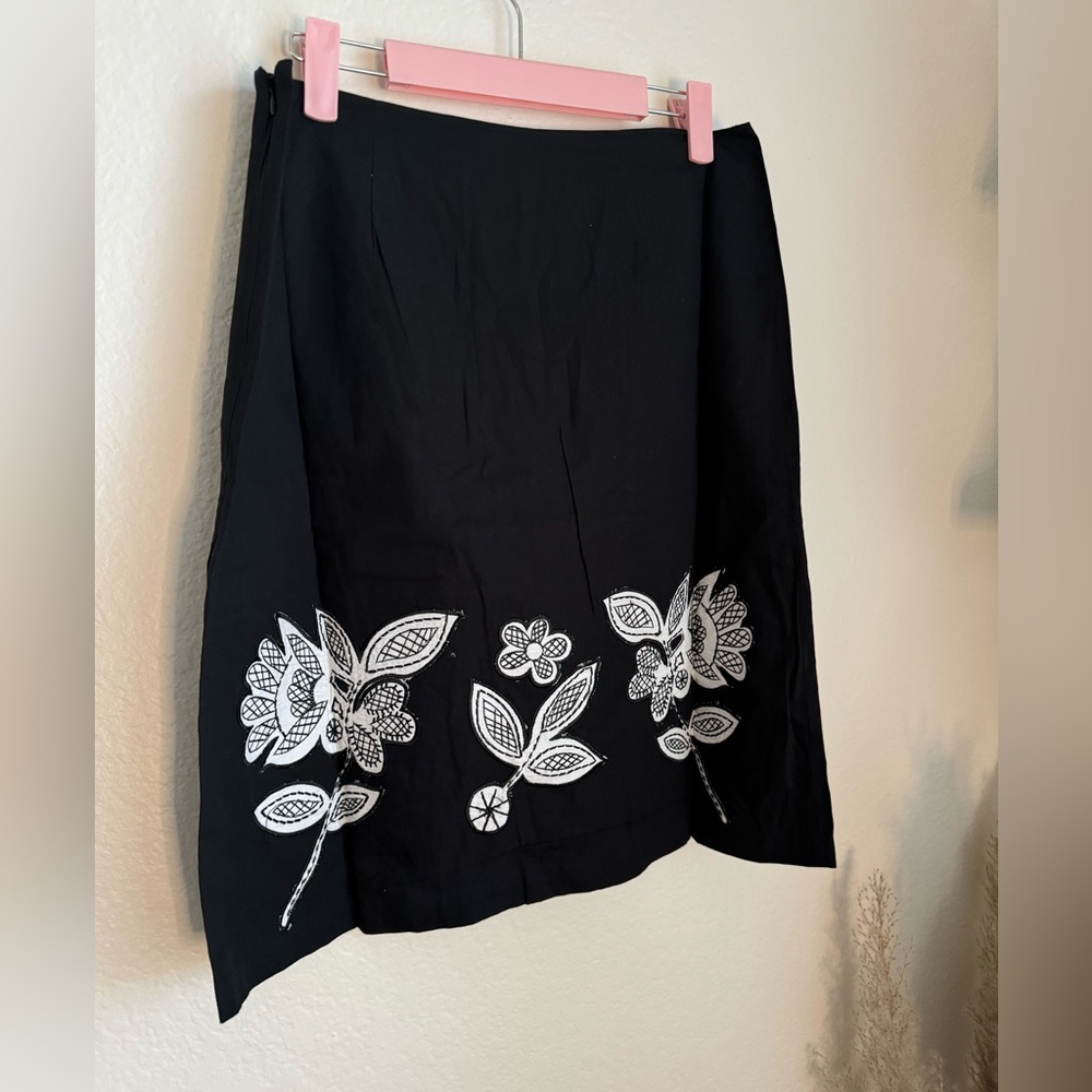 NWT- Chaudry by Anthropologie Black and White Floral Patch Pencil Skirt